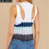 Tops Vrouwen Mouwloze Ronde hals Tie-Dye Slank Elegant Office Shirt Tank Streetwear Top Casual Dames Ropa de Mujer 210520