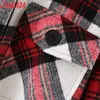 Tangada vrouwen plaid wol dikke jassen jas losse lange mouwen pocket dames elegante herfst winterjas 2m33 210609