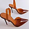 Frauen sexy spitze Zehen Süßigkeiten Farbe PVC Stiletto Pumps Pinkgrün transparent High Heels große Größe 46 Schuhe