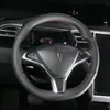 New interior non slip leather steering wheel stitching cover for Tesla s model x 2016-2020