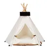 Pet Teepee Dog Cat Bed White Canvas Dog Cute House Tentsable Cog Tents for Dogpuppy Cat Pet مع وسادة 210401