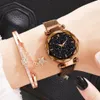 Ladies Magnetic Starry Sky Relógio Mulheres Luxunhas Vê Moda Diamante Feminino Quartz Relógio Relogio feminino luminous8862580