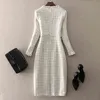 Yeni Tasarımcı 2021 Sonbahar Avrupa Kadın Elbise Lüks Manuel Boncuk Yuvarlak Yaka Uzun Kollu Örme Tüvit İnce Kalem Elbise Y1204