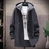 Fall Winter Men's Sweater Coat med push vadderad hatt, medium lång stickad tröja, cardigan, fleece ull varm kappa 211109