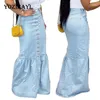Women Skirt Demin Casual Trumpet Streetwear Solid Bodycon Floor-length Plus Size 3XL1