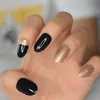 False Nails Champagne Black Glitter Oval Press On Finger Short Full Cover Detachable Artificial Nail With Glue Sticker