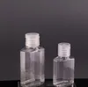 quality 30ml 60ml Empty PET plastic bottle with flip cap transparent square shape bottles for makeup fluid disposable hand sanitizer gel