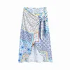 Vintage tyg patchwork print knutna sarong kjol kvinnor sexiga slitsar hög midja faldas mujer sommar midi chic 210514