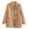 False 2 pezzi Stitching Check Blazer scozzese a quadretti Stile fidanzato fidanzato Donna Cappotto in colore a contrasto Fashion Femme 210429