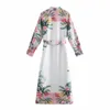 女性のドレスファッションプリントベルトシャツのパリスプリントMidi女性エレガントなローブ長袖ボタンカジュアルな夏ES 210520
