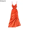 Sexy Maxi Party Dress Women Elegant Pleated Drawstring Dresses Fashion Lady Chic Korean Summer Vestidos 210519