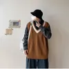 Moda Vintage Oversize Harajuku Sweater Men coletes inseados em estilo coreano em vingança de ombros em V Chic Stra22