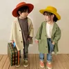 Spring Japan style unisex solid color cotton long trench Boys and girls soft loose jackets coats 210508