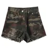 Zomer straat stijl sexy biker denim shorts hoge getailleerde voor vrouwen plus size camouflage knop casual gat korte 210714