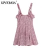 Vrouwen Chique Mode Geprikkelde bloemenprint Mini jurk Vintage Gebonden V-hals brede riemen vrouwelijke jurken vestidos 210416