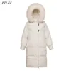 Winter Vrouwen 90% Witte Eendendons Jas Bont Kraag Hooded Lange Jas Casual Losse Dikke Warme Parkas Bovenkleding 210423