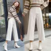 Koreaanse slanke wollen wijde been herfst winter Capri casual zwarte vrouwen rechte losse hoge taille vrouw broek 11586 210415