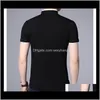 Tees s Mens Apparel Drop Leverans 2021 Sommar Mode Varumärke Kläder Tshirt Svart Solid Färg Slim Fit Short Sleeve T Shirt Män Mandarin Co