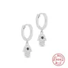 Hoop Huggie Aide Real 925 Sterling Silver Hand Earrings Circle Hamsa 웨딩 주얼리 여성 Crystal Zircon CZ Luxury3743425