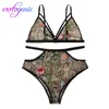 Bh Sets Lingerie Micro Bikini Porno 2021 Mode Vrouwen V-hals Bloemen Geborduurde Kant Set Zwart Ondergoed Lenceria Mujer Erotisch