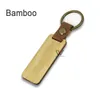 U&I Wholesale Blank Wood Keychain Custom Carving Metal Key Ring Straps PU Leather Wooden Keychains