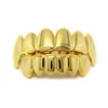 Conjunto de dentes Grillz de alta qualidade masculino hip hop joias banhadas a ouro real grelhadores