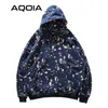 AQOIA Hiver Graffiti Impression Lâche Femmes Hoodies Y2K Sweats Poches Surdimensionné Épais Sweat Femmes Vêtements 210521