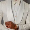 Fildişi Çiçek Jakarlı Düğün Smokin Groomsmen Için 2 Parça Slim Fit Erkekler Şal Yaka Ile Alarak Afrika Erkek Moda Kostüm 2021 erkek Bla