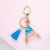 26 Letter Tassel Keyring Car Bag Purse Pendant Keychain Graduated Color Crystal Key Chains Fashion Keychains Jewelry Gift Accessories