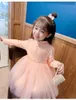 Girls Sweet Princess Dress Autunno Baby Bambini a maniche lunghe a maniche lunghe Mesh Party 2-7 anni Abbigliamento per bambini 210625