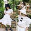 Gooporson Summer Fashion Kids Clothes Bow Tie Backless Shirt&lace Cake Skirt Little Girls Party Clothing Set Children Outfits 210715