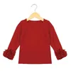 100% Bomull Sassy Fall och Vinter Liten Flickor Plain Top Långärmad Flickor Casual Ising Ruffle Shirts 220118