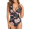 Dames Zwempakken Monokini Sexy Hollow Out Mesh Deep V-hals Stomp badpak Backless Bodysuit Plus Size Beach 210630