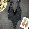 Bikinis Set 2022 Sexiga kvinnor One Piece Swimsuit Badkl￤der damer Badande monokini Push Up Padded Bikini Suit Bodycon Deep V Black