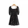 Summer dress bohemian vintage flroal black mini kawaii boho chiffon beach korean short sleeve casual 210521