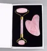 Masaż Stones Rocks Jade Roller do twarzy Rose Quartz Gua Sha Set Rolki do twarzy Slummer Skrobak Kosmetyczny Pielęgnacja Skóry Narzędzie urody z pudełkiem XB1