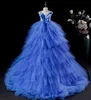 Royal blue 2022 Flower Girl Dresses Sheer Neck Tiers Ball Gown Abiti da sposa per bambina Abiti da cerimonia per la comunione economici Abiti