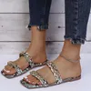 Rimocy Metal Chain Strap Women Slides Flat Summer Outdoor Beach Female Slippers Snake Pattern Open Toe Casual Flip Flops Shoes 210528
