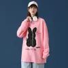 Męska kreskówka Królik Flocking T Koszulki Longsleeve Hip Hop Oversized Harajuku Hafciarka Bluza Top Tees Odzież męska 210601