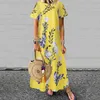 Bohemian Kleid Frauen Kurzarm Floral Bedruckte Lange Maxi Sommerkleid O Neck Casual Lose Party Strand Robe 210331