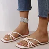 Rimocy Fashion Square Toe Woven Beach Slides Women Comfortable Soft Flat Slippers Woman Outdoor Non Slip Flip Flop Female 210528