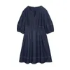 Sweet Slow Sleeve Mini Dres Linha Brilhante Decoração Design Vestidos Simples Japão Estilo Elegante V-Pescoço 210525