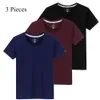 3pcs/Lot Solid Color Men's T-Shirts 100% Cotton Casual Short Sleeve T-shirt Mens High Quality Tee Shirt Summer Camisetas Hombre 210707