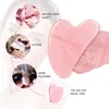 2pc Pack Rose Quartz och Rostfritt Stål Gua Sha Face Massage Tools Set Natural Jade Stone Guasha Board För Ansiktshiss Massager Skönhet Ögon Neck Body Scraping