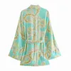 ZA Dames Print Dunne Kimono Jassen Jas Losse Lange Mouwen met Slash Dames Zomerjas Ozz1015