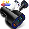 High Speed ​​3Ports 7A Fast Charging QC3.0 USB Car Charger Vehicle Power Adapter för iPhone 12 13 14 15 Pro Samsung LG Android -telefon med detaljhandelslådan