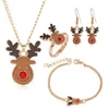 Christmas Gift Series Santa Claus Elk Bell Decorations Earrings Ring Necklace Bracelet Four-piece Set Ornaments T2I52925