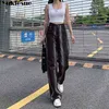 ハイウエストジーンズの女性女性ファッションインストレートレディースデニムパンツストリートウェアストライプグラディエントワイドレッグ210608