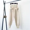Nomikuma wiosna jesień dzianiny harem spodnie koreańskie podwójne kieszenie solidne przyczynowe spodnie kostki nowych kobiet sweter spodnie 6E258 210427