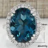 Silver Color Big Blue CZ Ringar Kvinnor Brilliant Bridal Wedding Engagement Party Ring Enkla estetiska smycken